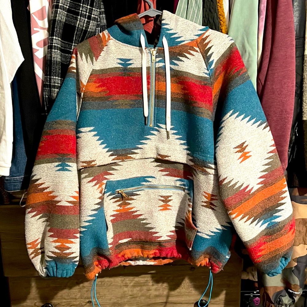 Navajo print poncho type jacket